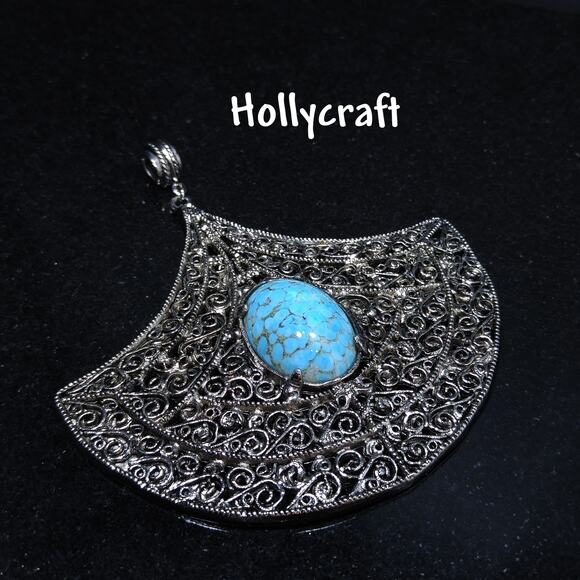 Vintage 1960s Hollycraft Faux Turquoise Large Pendant - Picture 1 of 10